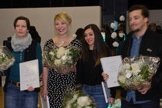 Die Preisträger/innen v.l.n.r.: Marion Cziba (1. Preis), Birte Spreuer, Daniela Spinelli (2. Preis), Tarek Mawad (3. Preis), Foto: Ingeborg Knigge